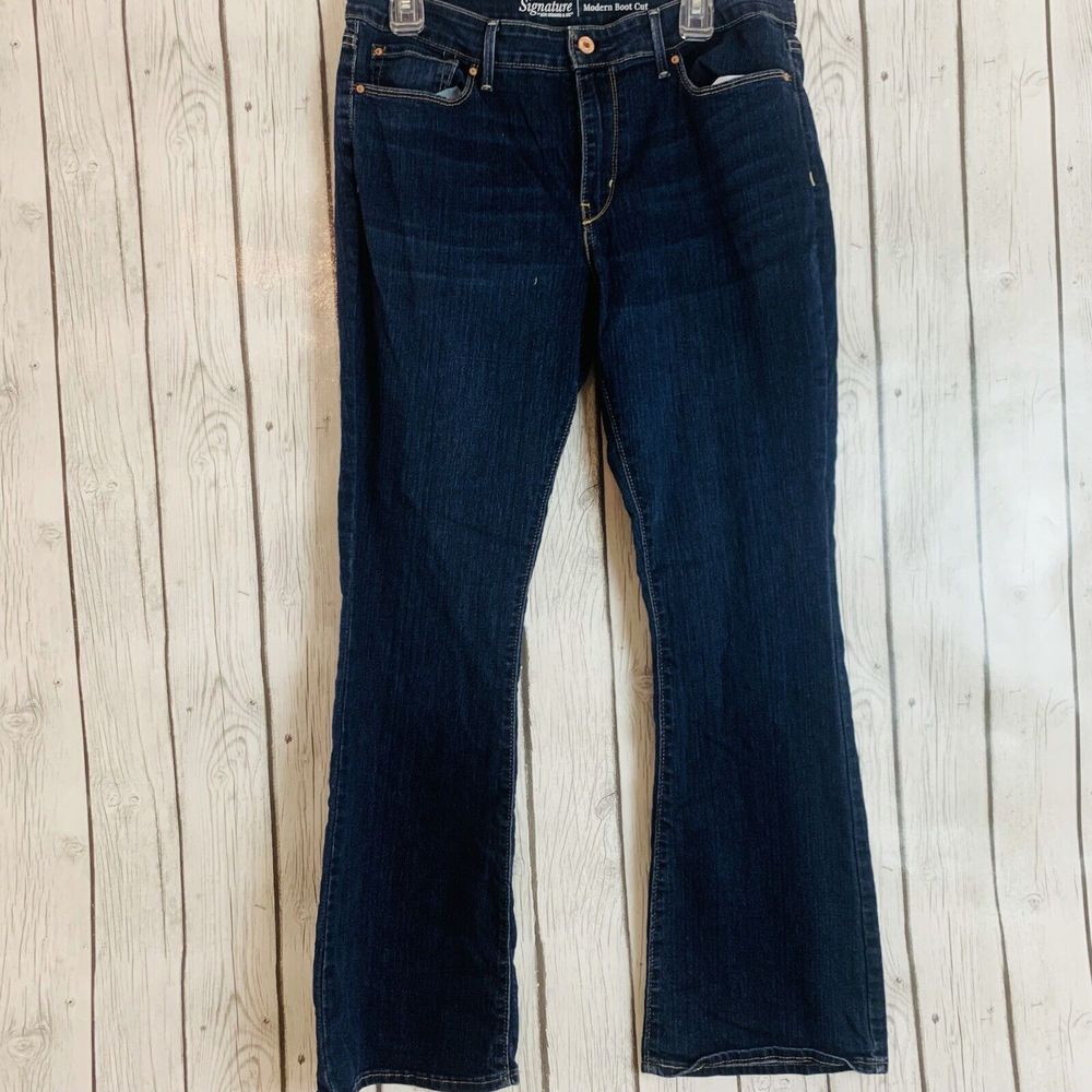 Womens Levi Signature Modern Bootcut Dark Wash Denim Blue Jeans Size 14M 32 32